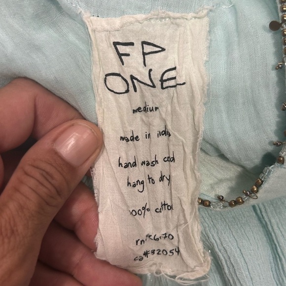 Free People ONE Dress Size M Bohemian Cotton Beaded V Neckline - Picture 6 of 6